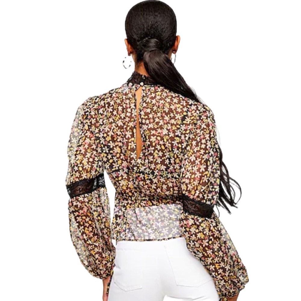 Topshop Black Floral Balloon Blouse - Picture 2 of 7